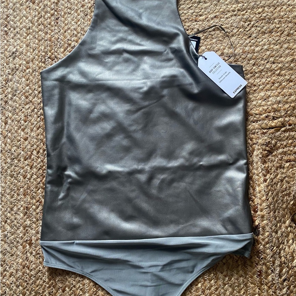 Light Silvery-Gray Bodysuit with High Neckline and High-Cut Leg Opening